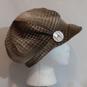 H&M Womens Brown Tweedy Lined Cabbie Cap Hat Paperboy Wool Blend